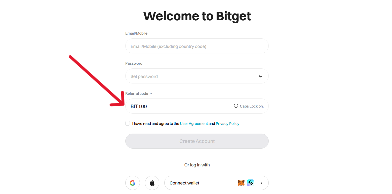 Bitget referral code enter during sign up process