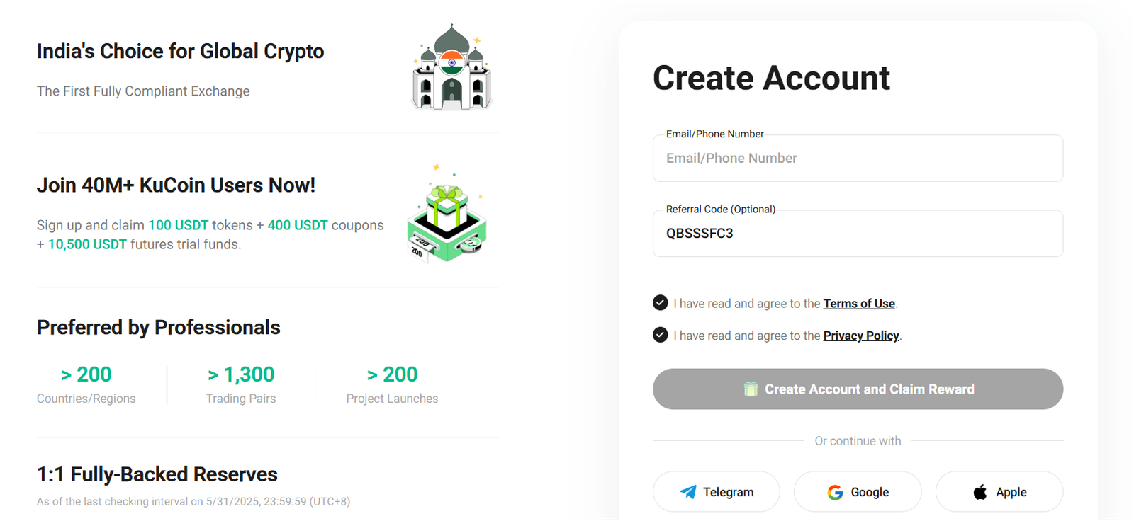 KuCoin referral code applying during registration