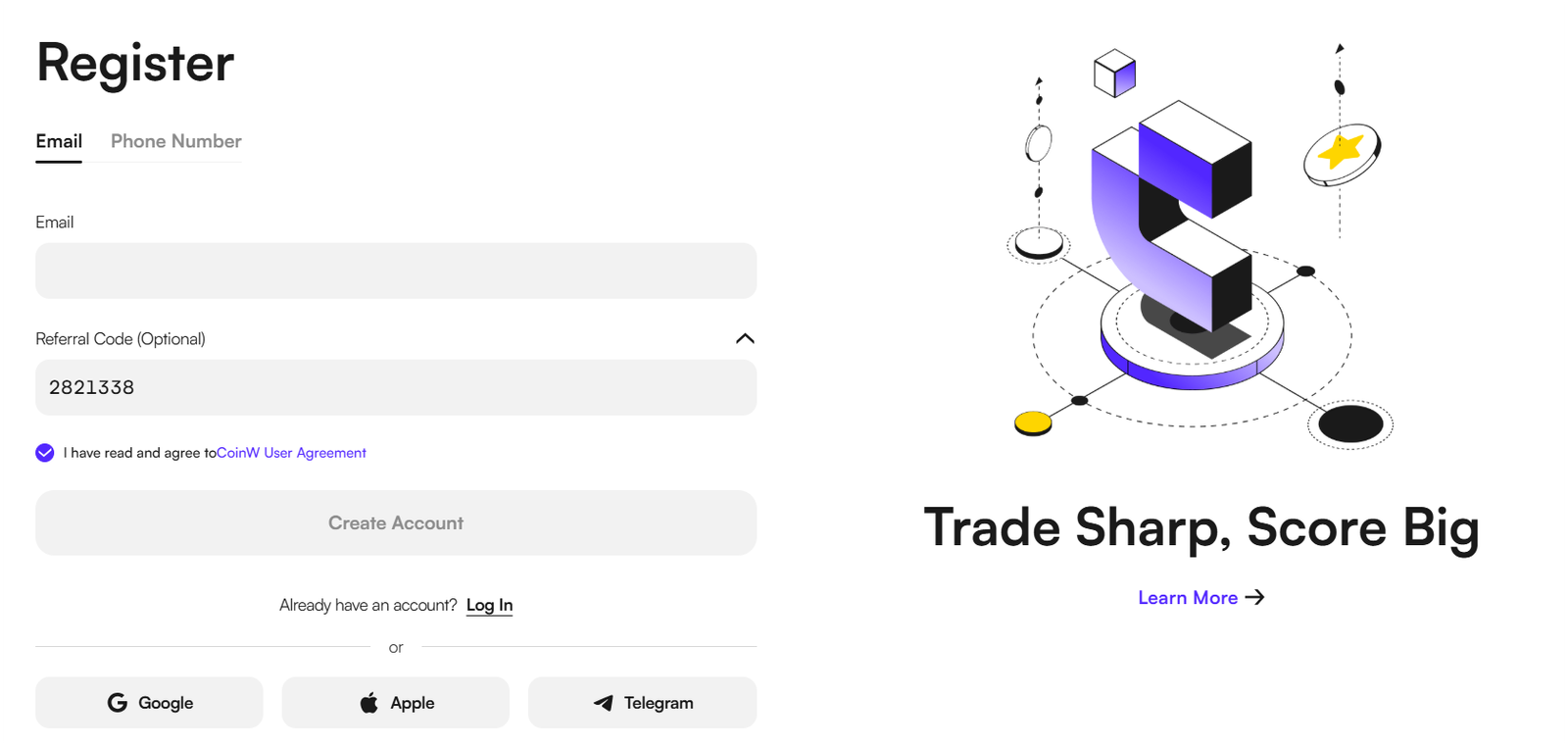 Enter CoinW referral code