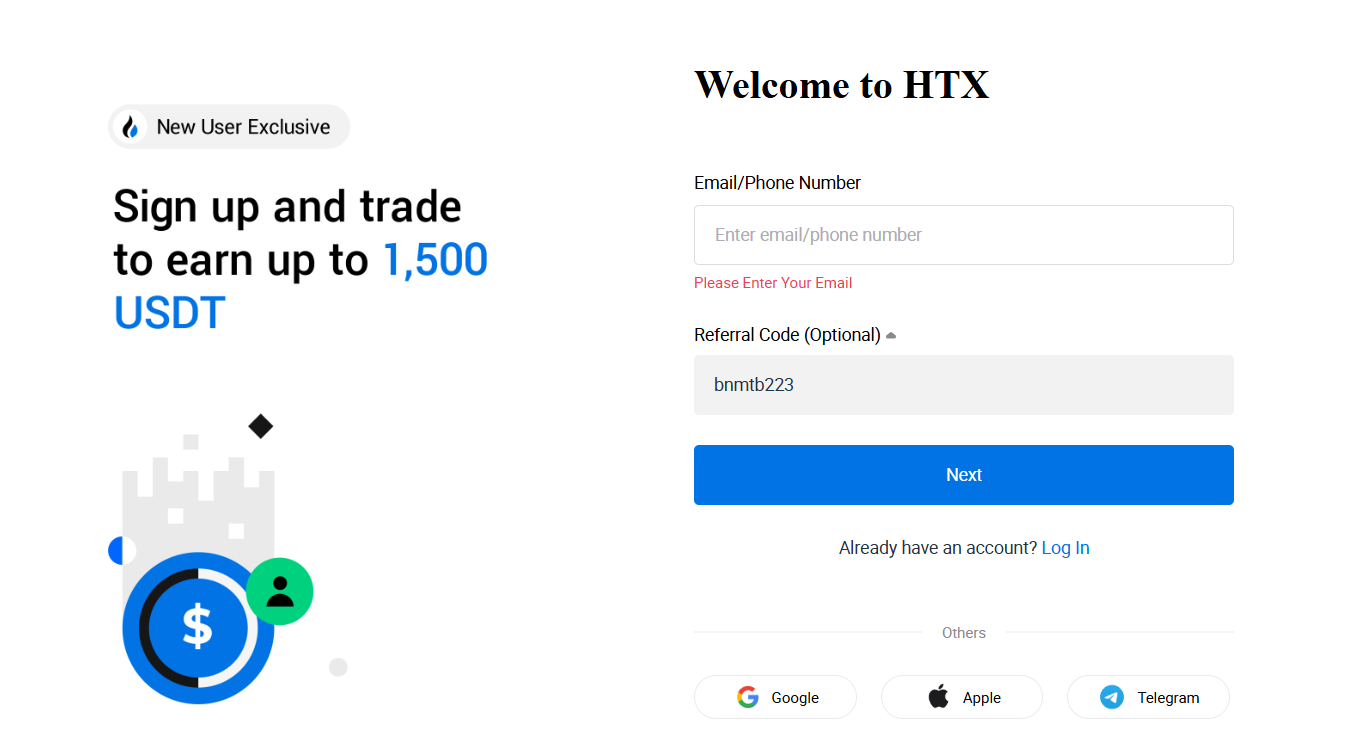 Enter HTX referral code during sign up