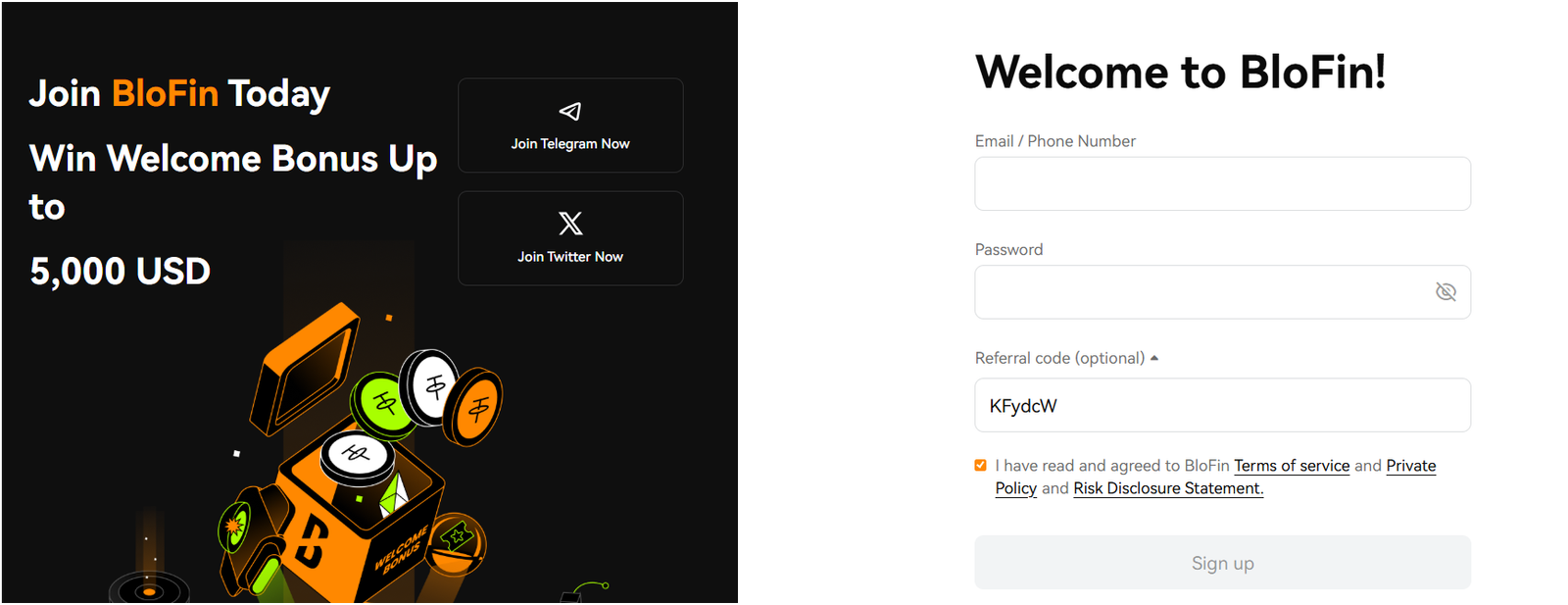 BloFin referral code enter during sign up
