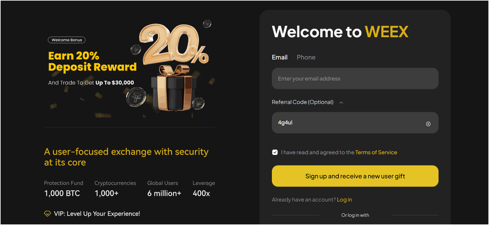 weex create an account