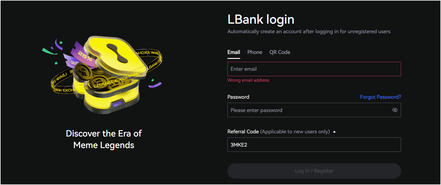 Enter Lbank referral ID code