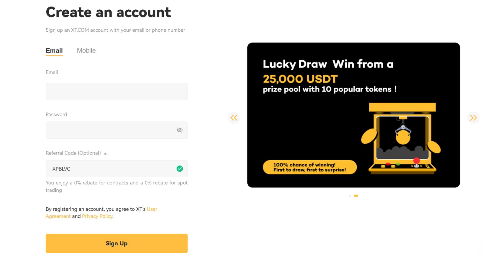 XT.com referral code enter