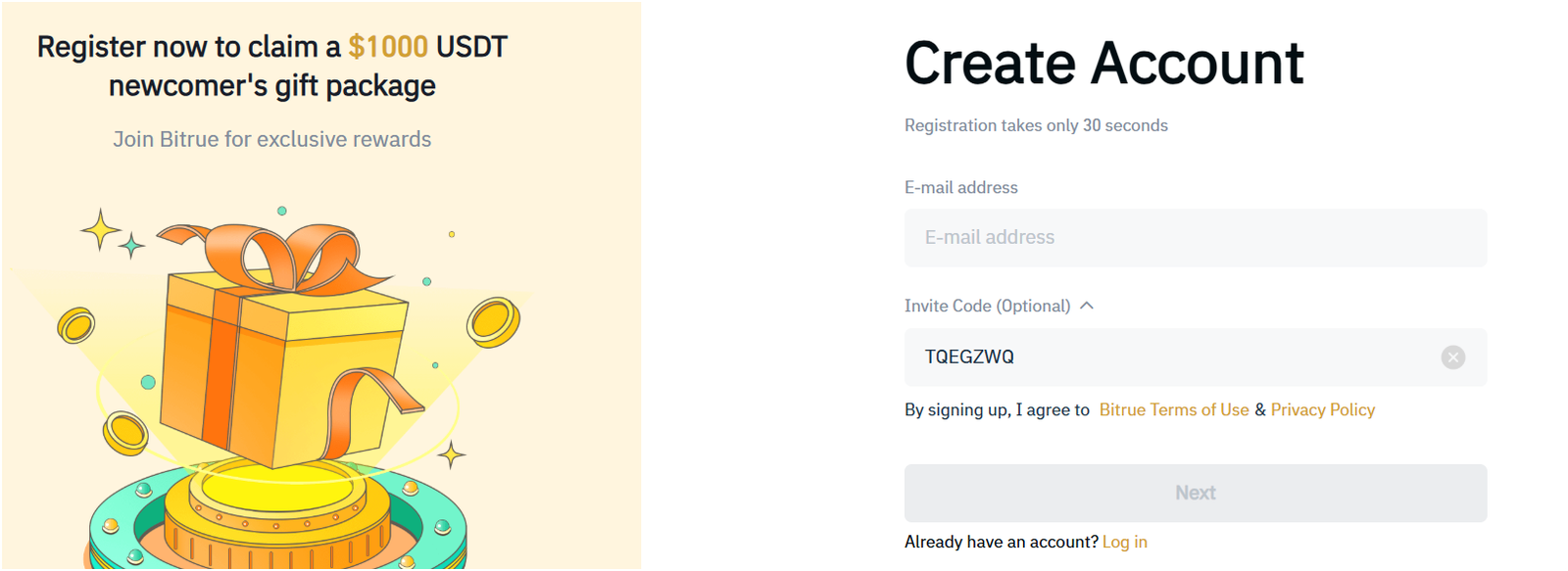 Apply Bitrue invite code
